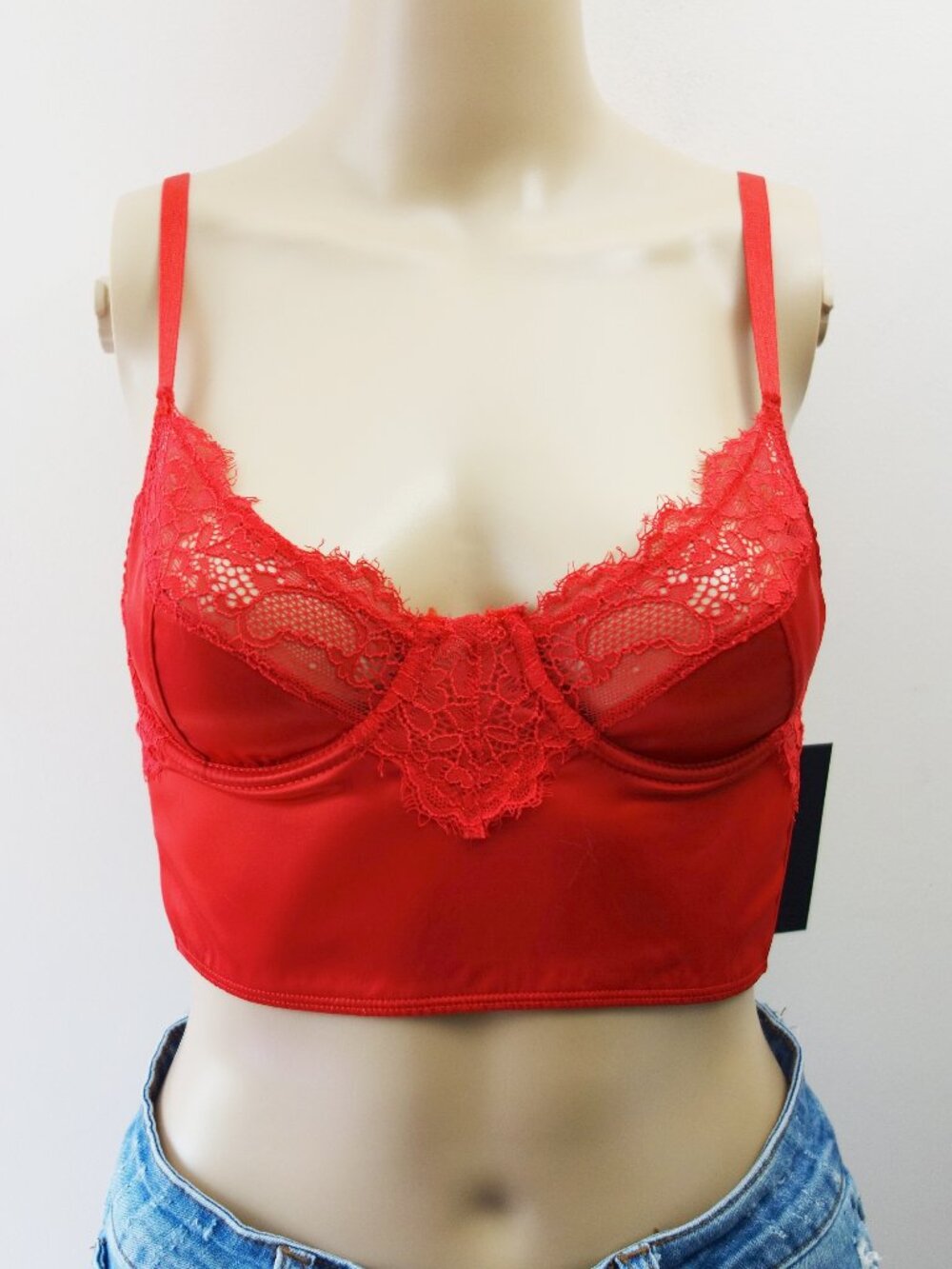 Fashion Nova Red Longline Lace Trim Underwire Bra/ Crop Top (S) NWT!